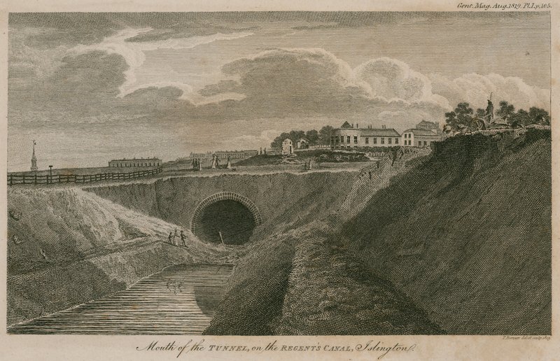 Mündung des Tunnels am Regents Canal, Islington, London von English School