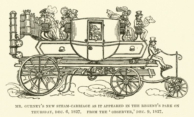 Herr Gurneys neue Dampfkutsche, wie sie am Donnerstag, dem 6. Dezember 1827, im Regent