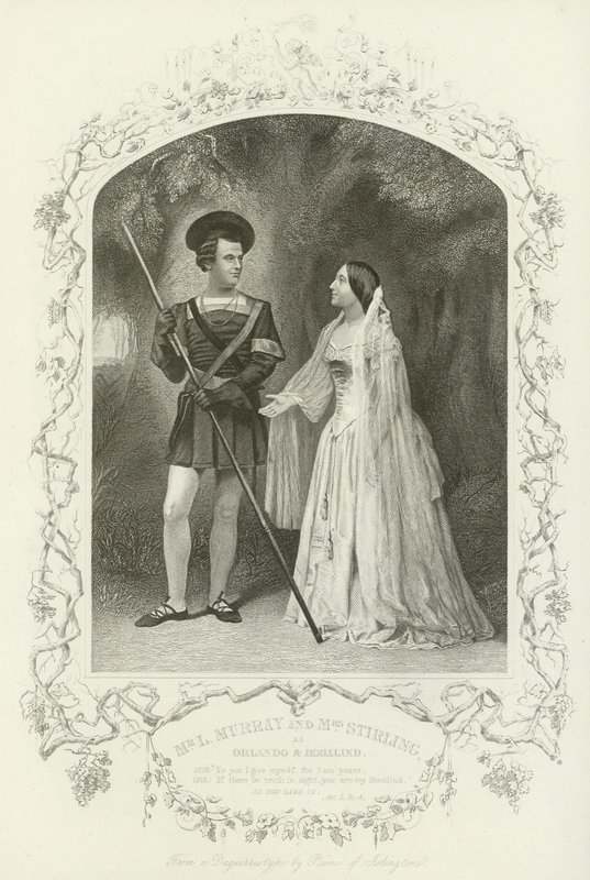 Mr. L. Murray und Mrs. Stirling als Orlando und Rosalind, Wie es euch gefällt, Akt V, Szene iv von English School