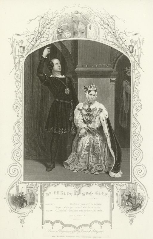 Mr. Phelps als Hamlet und Miss Glyn als Königin, Hamlet, Akt III, Szene IV von English School