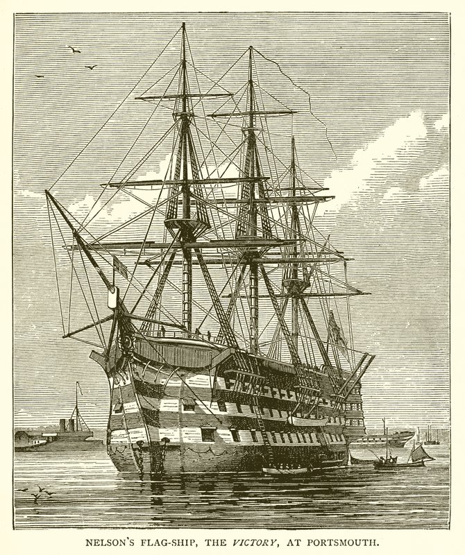 Nelsons Flaggschiff, die Victory, in Portsmouth von English School