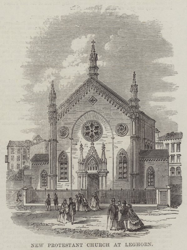 Neue protestantische Kirche in Livorno (Stich) von English School