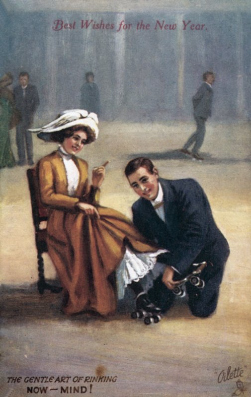Neujahrskarte mit Rollschuhläufern von English School