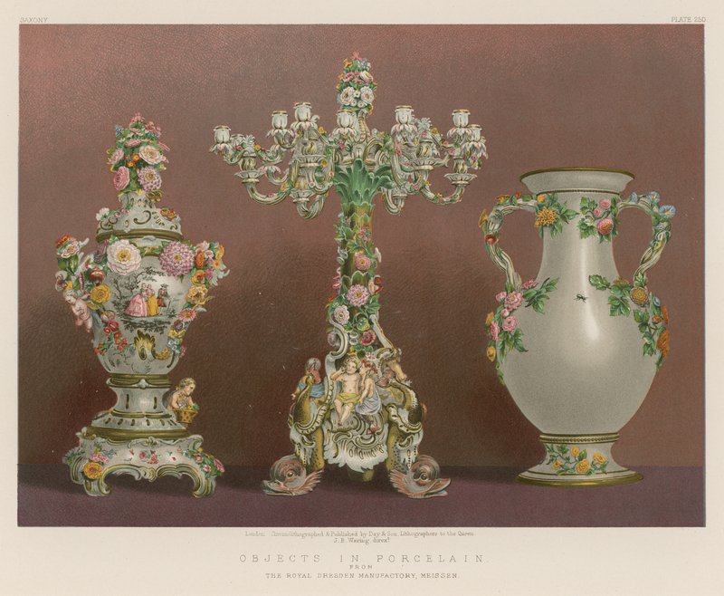 Porzellanobjekte von der Königlichen Dresdner Manufaktur, Meissen von English School