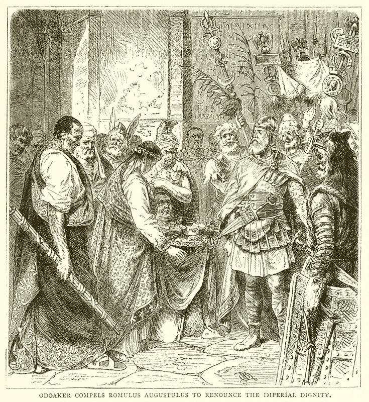 Odoaker zwingt Romulus Augustulus, die kaiserliche Würde abzulegen von English School