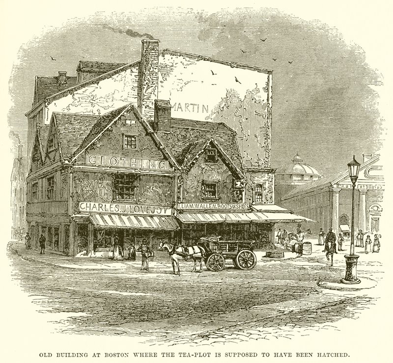 Altes Gebäude in Boston, wo der Tee-Plot angeblich ausgeheckt wurde von English School