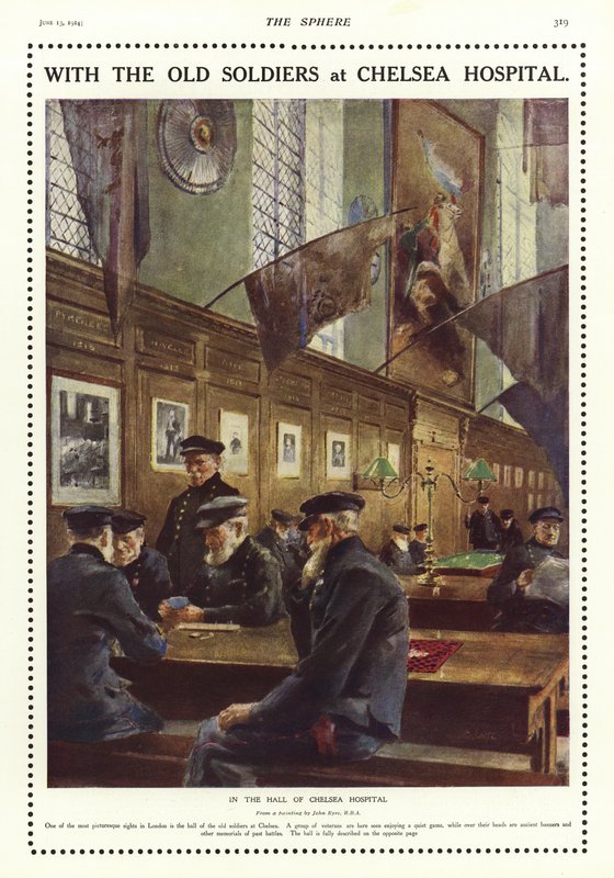 Alte Soldaten in der Halle des Chelsea Hospital, London von English School