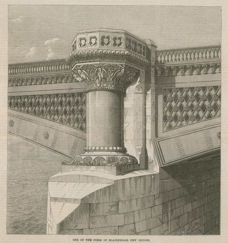 Einer der Pfeiler der neuen Blackfriars Brücke von English School