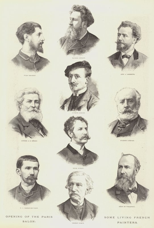 Eröffnung des Pariser Salons, einige lebende französische Maler (Gravur) von English School