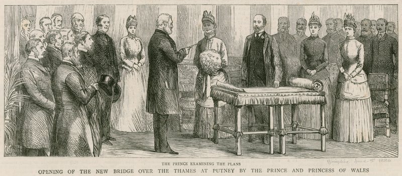 Eröffnung der neuen Brücke über die Themse in Putney durch den Prinzen und die Prinzessin von Wales von English School