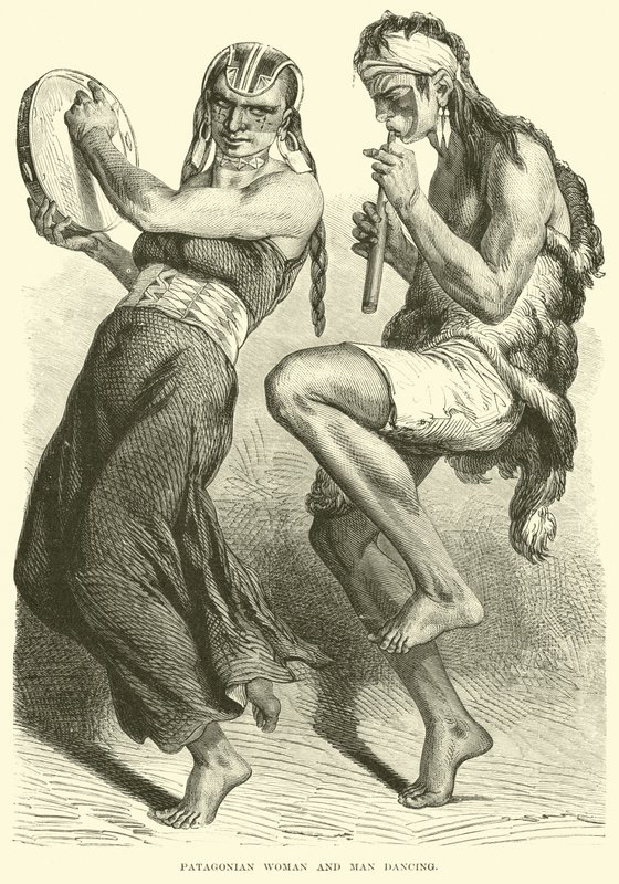 Patagonische Frau und Mann beim Tanzen von English School
