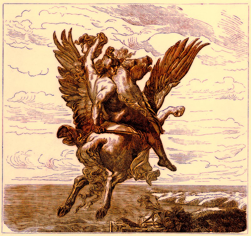 Perseus auf dem geflügelten Pferd Pegasus mit dem Kopf der Medusa, Illustration aus Die illustrierte Geschichte der Welt, veröffentlicht um 1880 von English School
