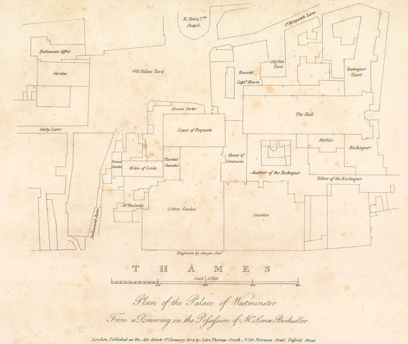 Plan des Westminster Palace, London von English School