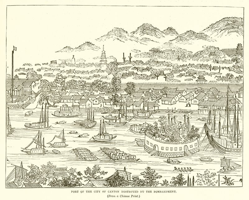 Hafen der Stadt Kanton nach der Bombardierung von English School