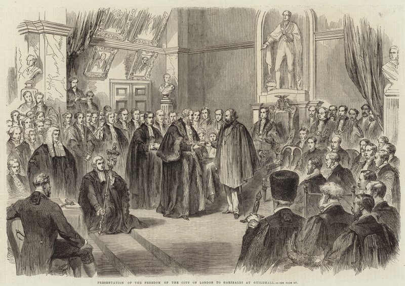 Verleihung der Ehrenbürgerwürde der Stadt London an Garibaldi im Guildhall von English School