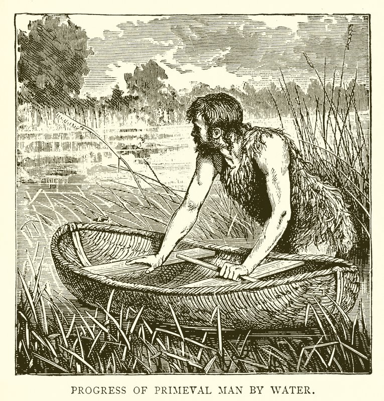 Fortschritt des Urmenschen auf dem Wasser von English School