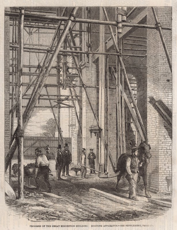 Fortschritt am Internationalen Ausstellungsgebäude; Hebevorrichtung von English School