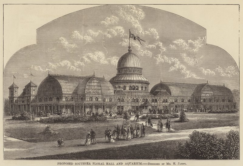 Vorgeschlagene Southsea Floral Hall und Aquarium (Gravur) von English School
