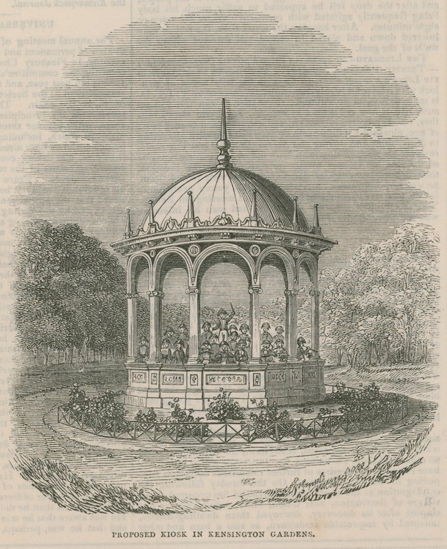 Vorgeschlagener Kiosk in den Kensington Gardens, London von English School