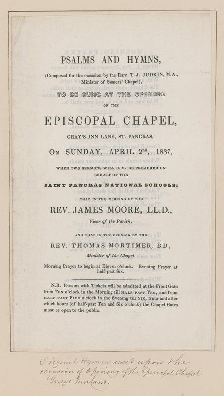 Psalmen und Hymnen, die in der Episcopal Chapel gesungen werden sollen von English School