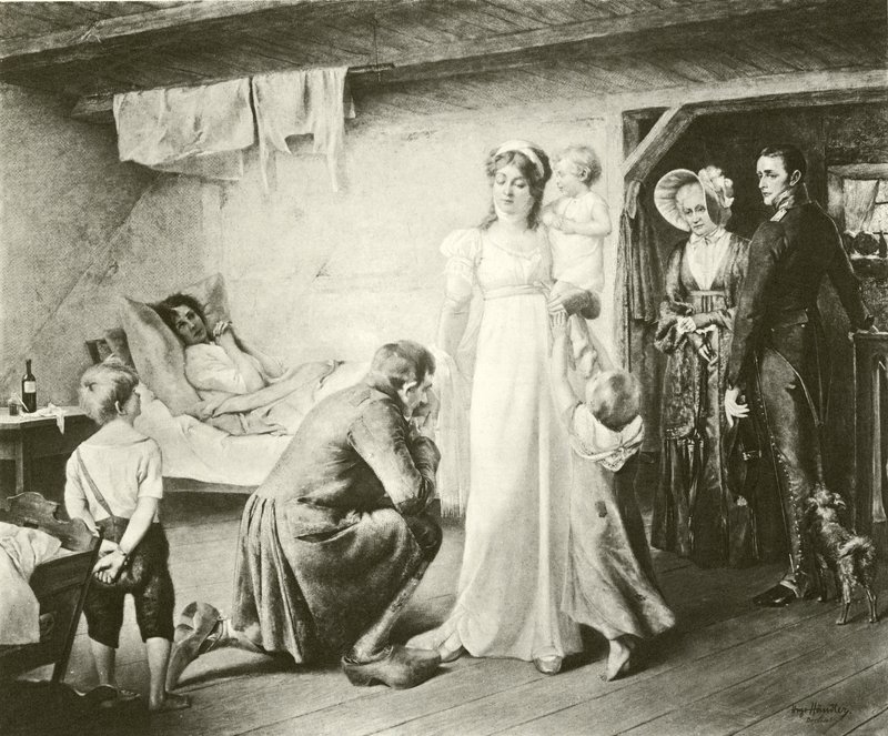 Königin Luise von Preußen besucht die Armen (Gravur) von English School