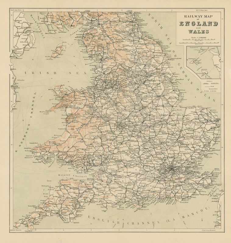 Eisenbahnkarte von England und Wales von English School
