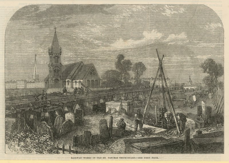 Eisenbahnarbeiten im alten St Pancras Kirchhof von English School