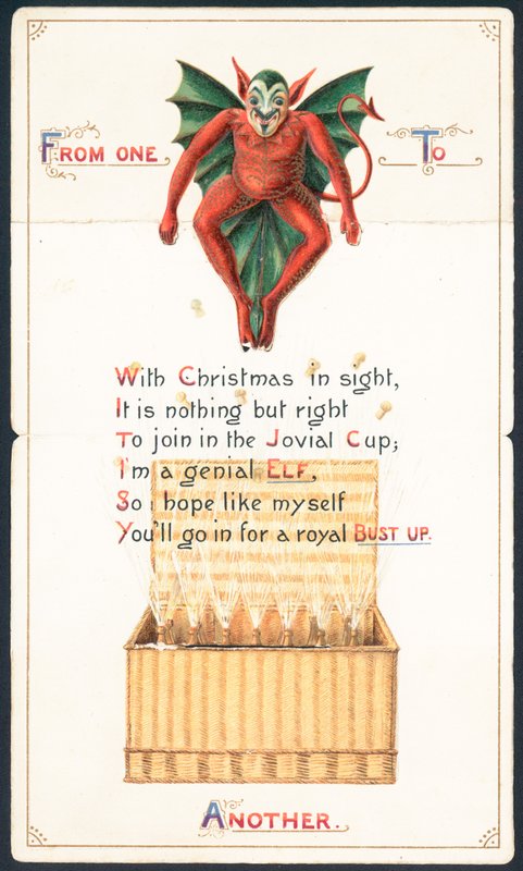 Roter Teufel und Weidenkorb, Weihnachtskarte von English School
