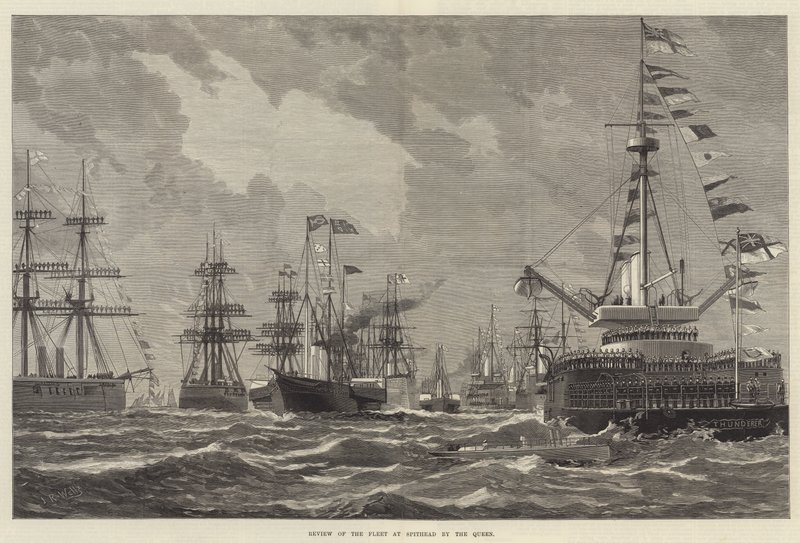 Überprüfung der Flotte in Spithead durch die Königin (Gravur) von English School
