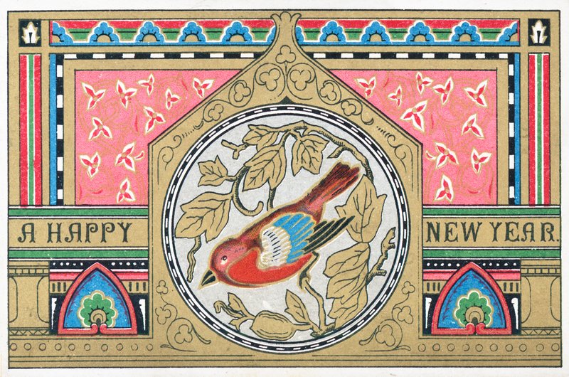 Rotkehlchen, Neujahrskarte von English School