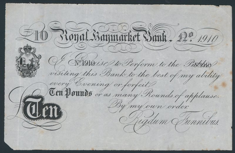 Royal Haymarket Bank, scherzhafte Theaterbanknote von English School