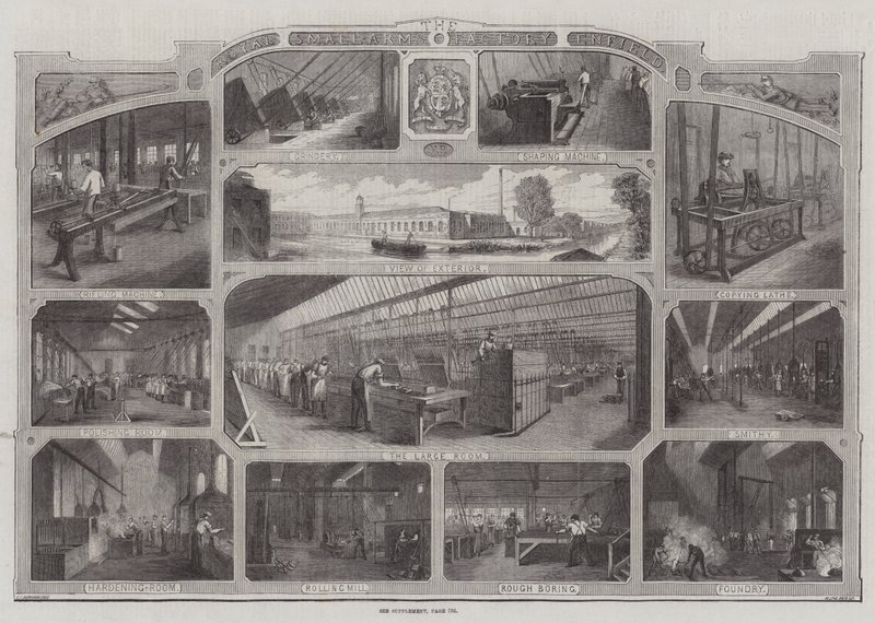 Königliche Waffenfabrik in Enfield (Stich) von English School