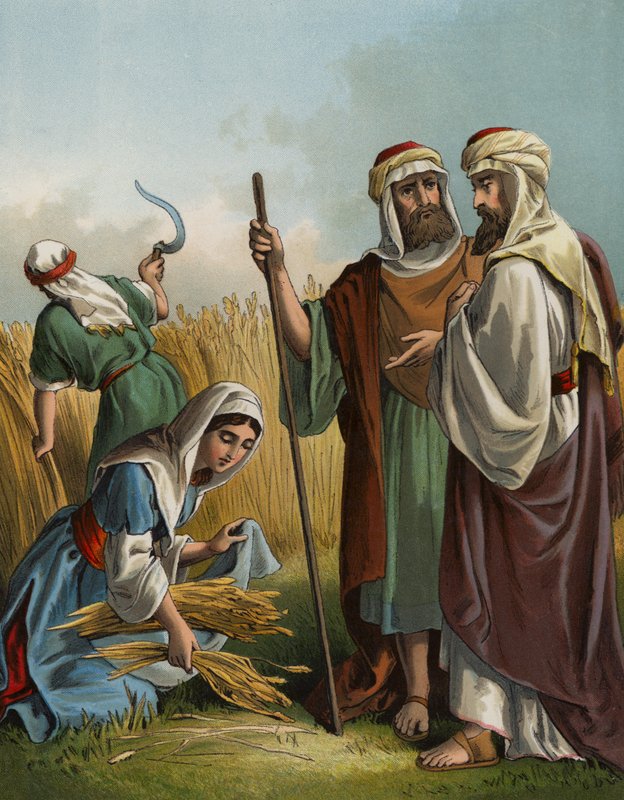 Ruth, die auf dem Feld von Boas Ähren liest von English School