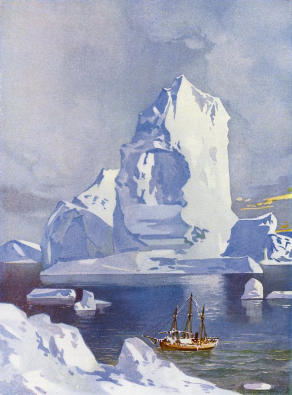 Segelschiff vor einem riesigen Eisberg von English School