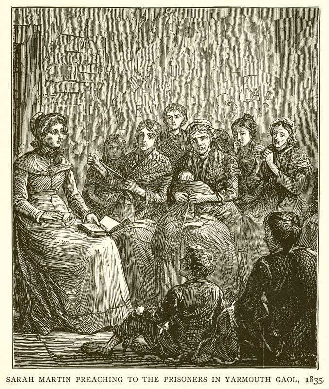 Sarah Martin predigt den Gefangenen im Gefängnis von Yarmouth, 1835 von English School