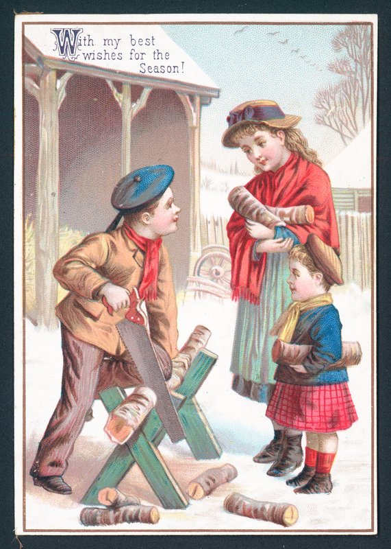 Holz sägen, Weihnachtskarte von English School