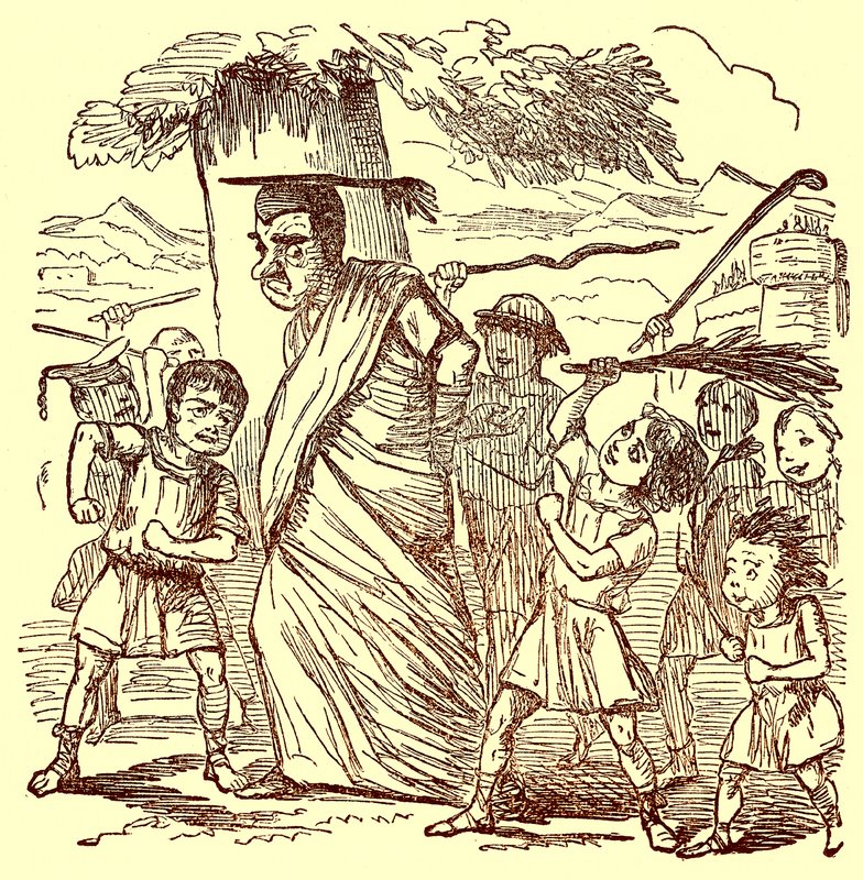 Schüler verprügeln den Lehrer, Illustration aus Die komische Geschichte Roms von Gilbert Abbott a Beckett, veröffentlicht um 1850 von English School