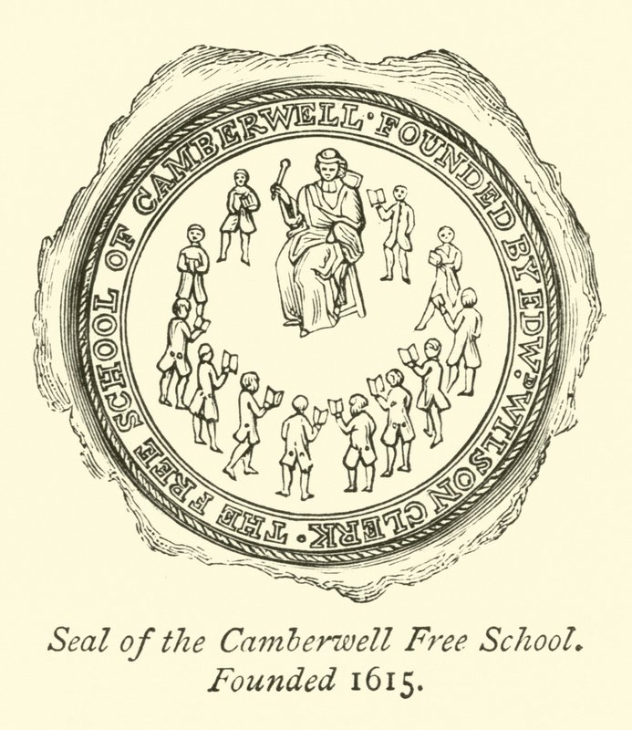 Siegel der Camberwell Free School, gegründet 1615 von English School