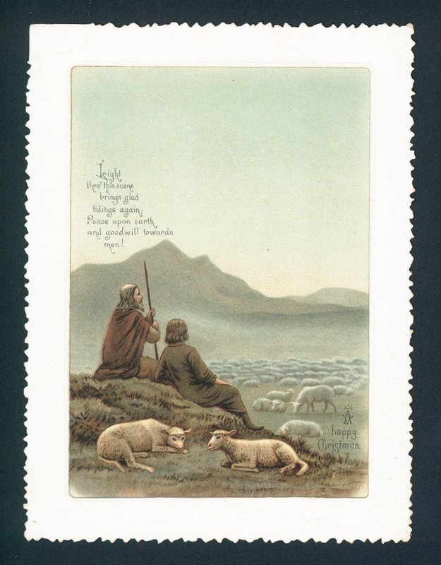 Hirte und Schafe, Weihnachtskarte von English School