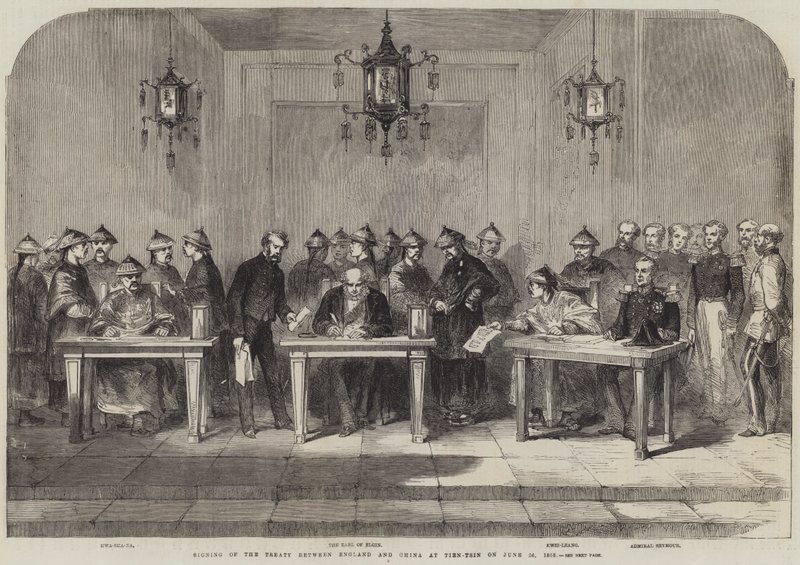 Unterzeichnung des Vertrags zwischen England und China in Tien-Tsin am 26. Juni 1858 von English School
