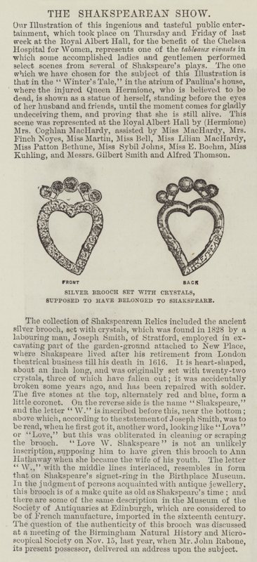 Silberbrosche mit Kristallen, die angeblich Shakespeare gehörte (Gravur) von English School