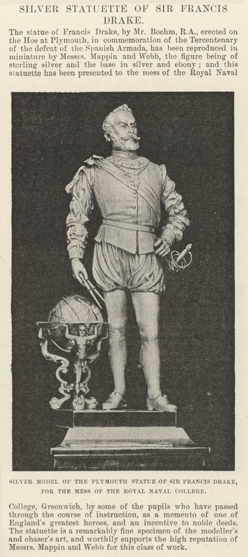 Silbermodell der Plymouth-Statue von Sir Francis Drake für die Messe des Royal Naval College von English School