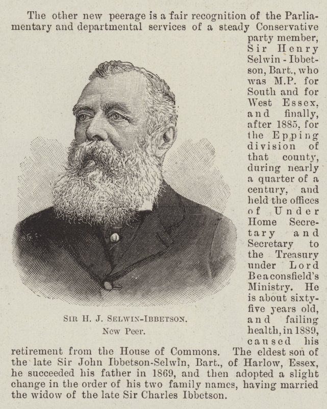 Sir H. J. Selwin-Ibbetson, neuer Peer (Stich) von English School