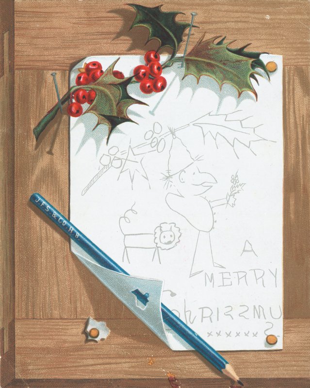 Skizze auf Pinnwand, Weihnachtskarte von English School