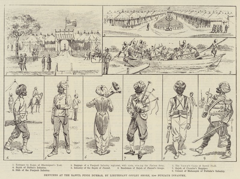 Skizzen beim Rawul Pindi Durbar (Gravur) von English School