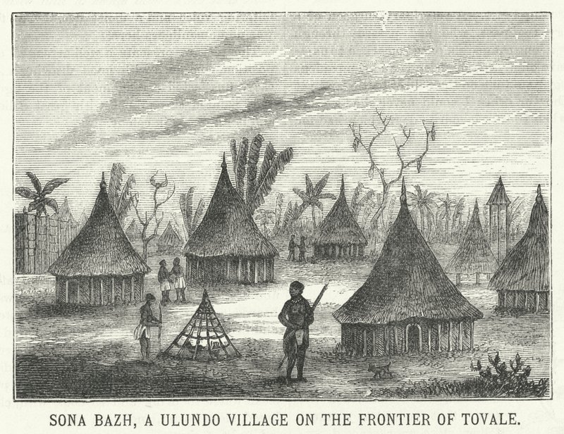 Sona Bazh, ein Ulundo-Dorf an der Grenze von Tovale (Stich) von English School