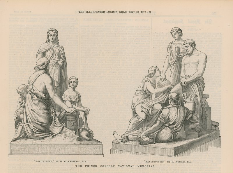 Statuen, die Landwirtschaft und Manufakturen darstellen von English School