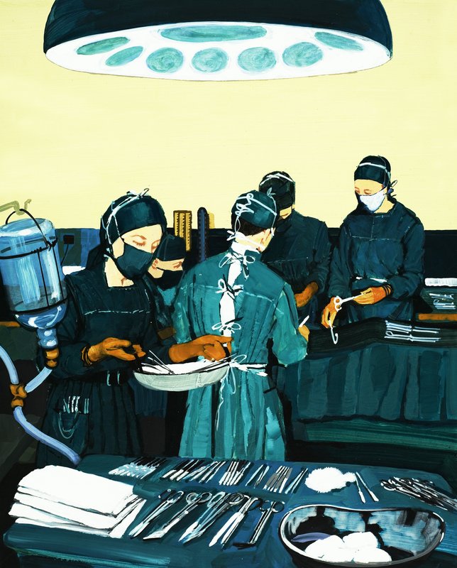 Chirurgen und Krankenschwestern im Operationssaal von English School