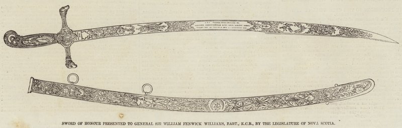 Ehrenschwert, überreicht an General Sir William Fenwick Williams, Baronet, KCB, von der Legislative von Nova Scotia (Stich) von English School