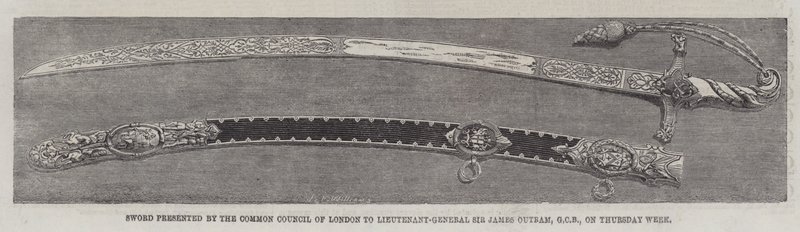 Schwert, präsentiert vom Gemeinderat von London an Generalleutnant Sir James Outram, GCB, am Donnerstag (Stich) von English School